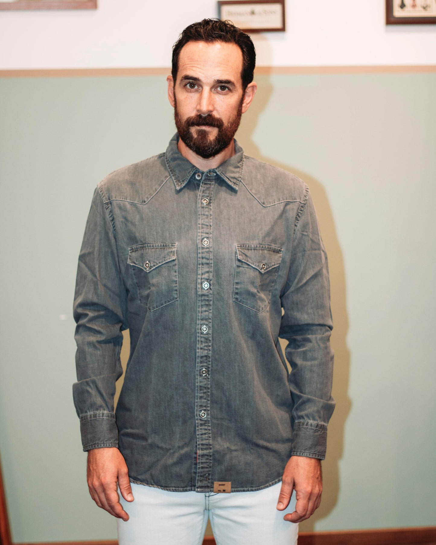Camicia texana in denim grigio chiaro