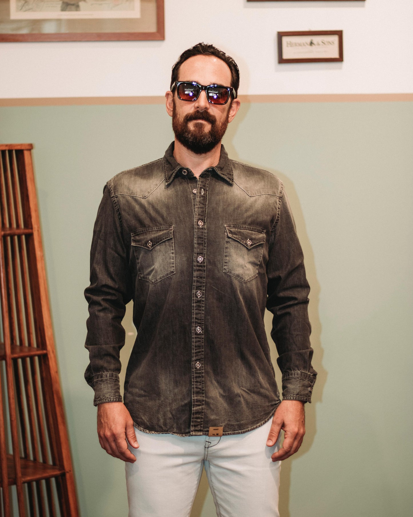 Camicia texana in denim grigio scuro
