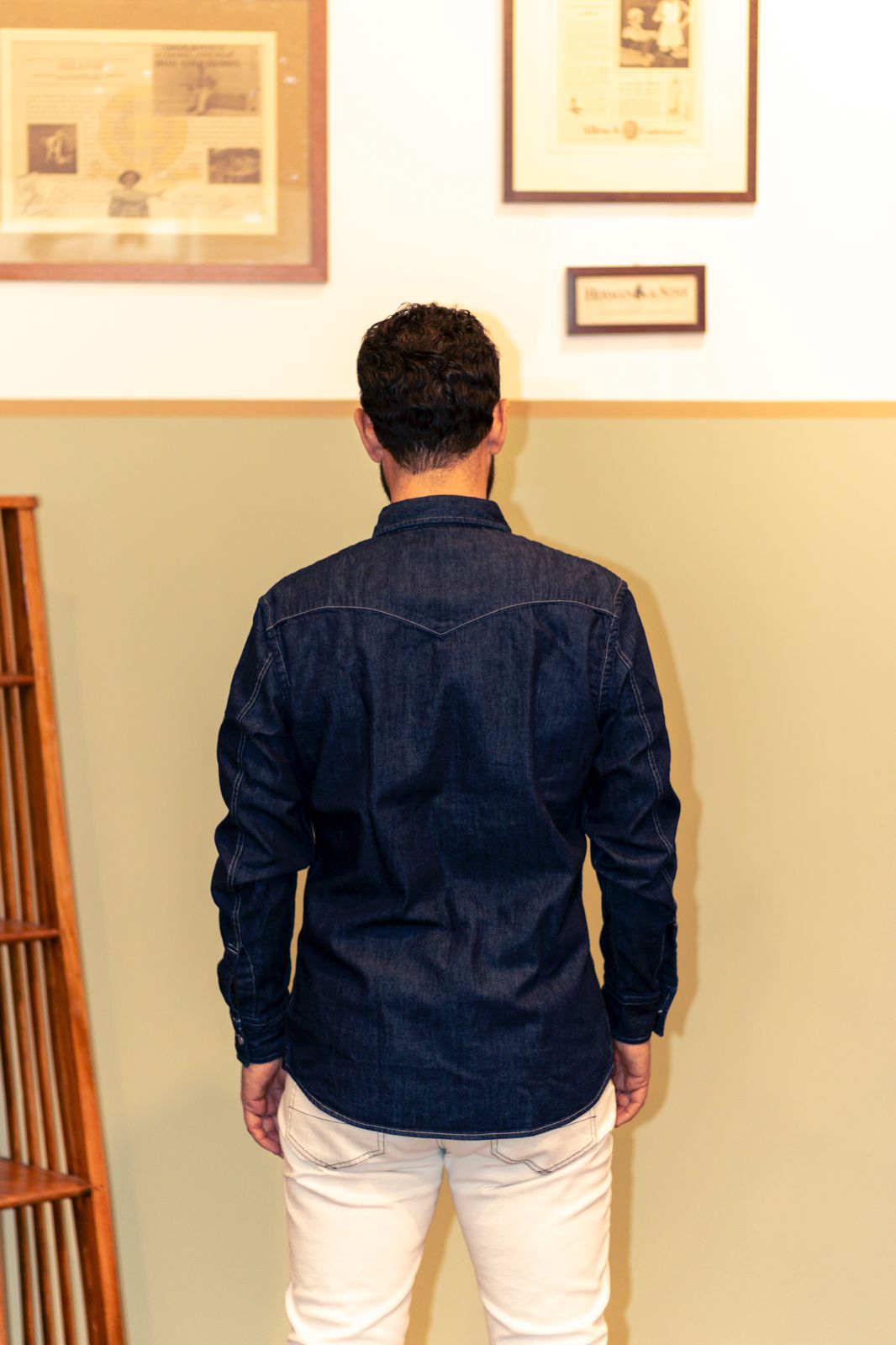 Camicia texana in denim blu scuro