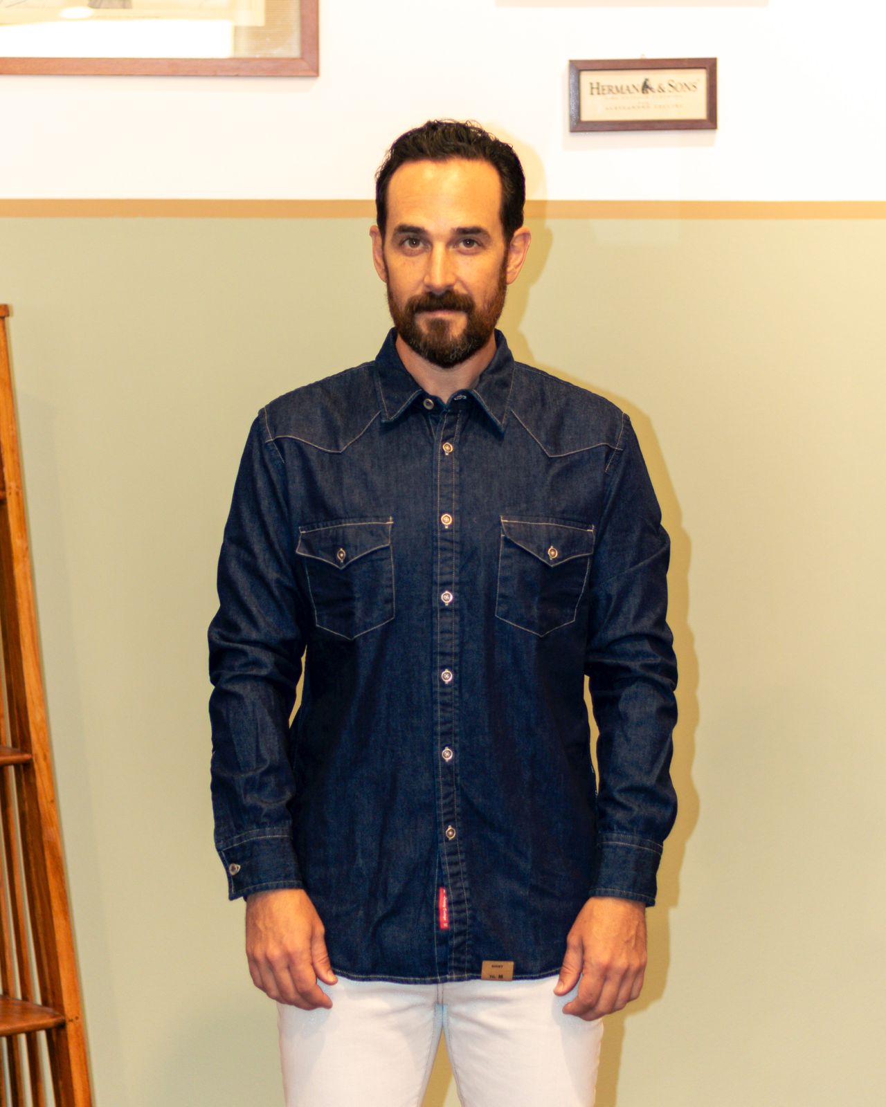 Camicia texana in denim blu scuro