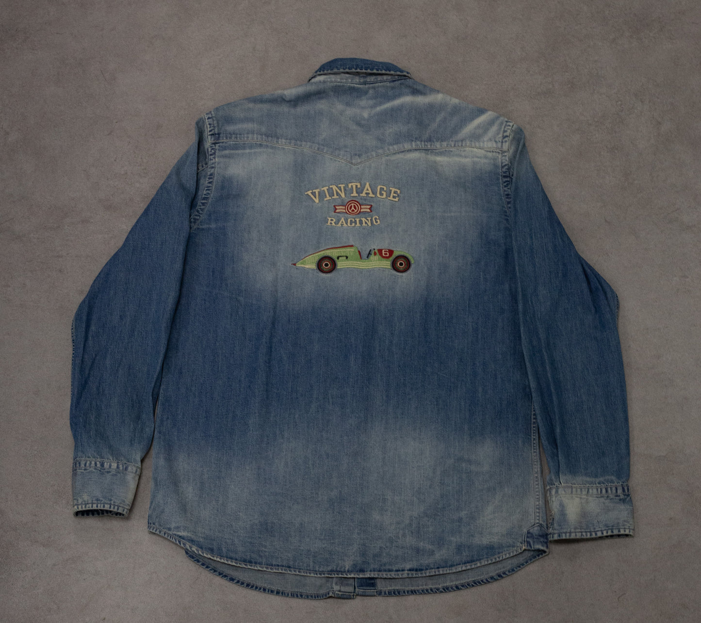 Camicia texana in denim blu chiaro con ricamo posteriore