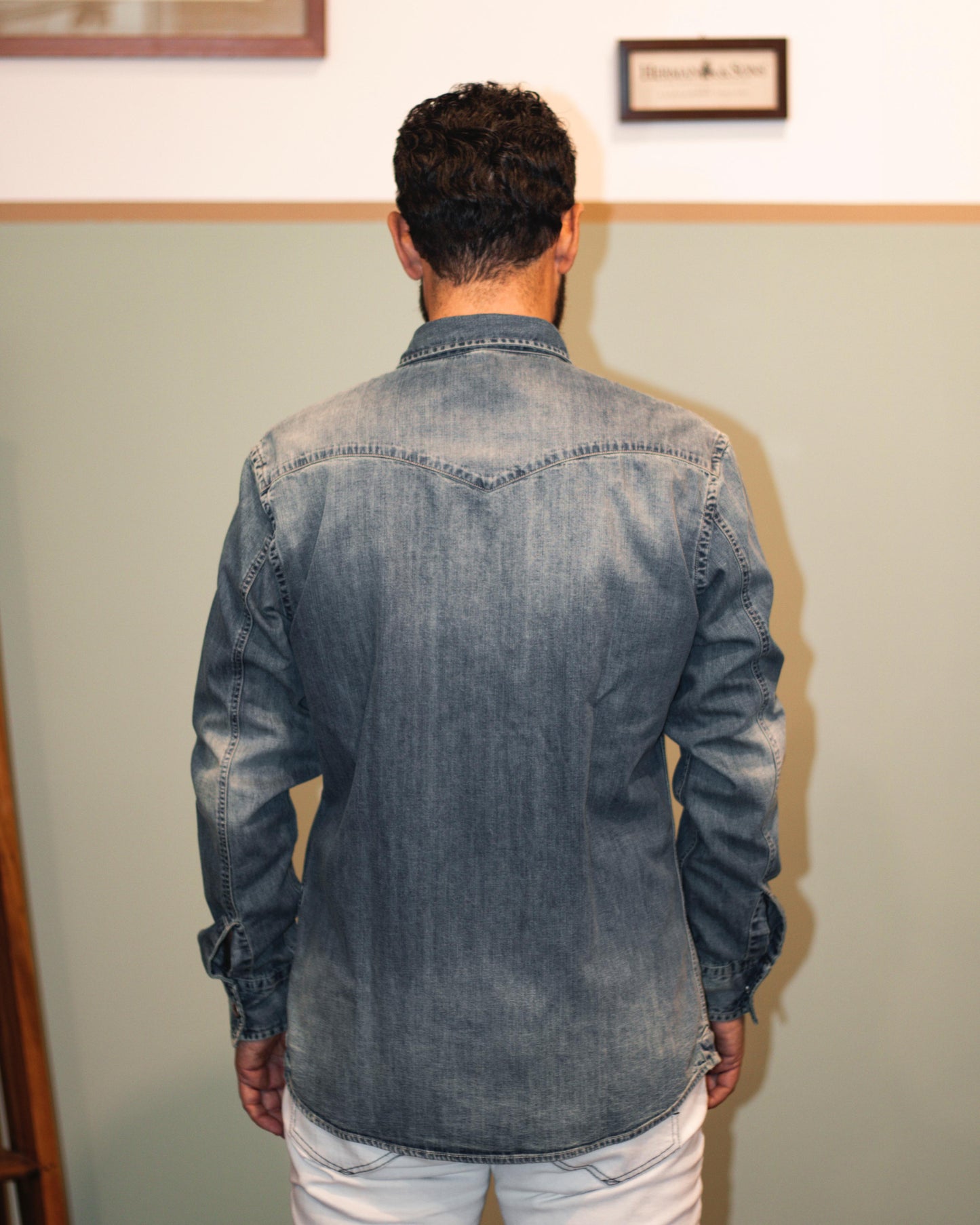 Camicia texana in denim blu chiaro