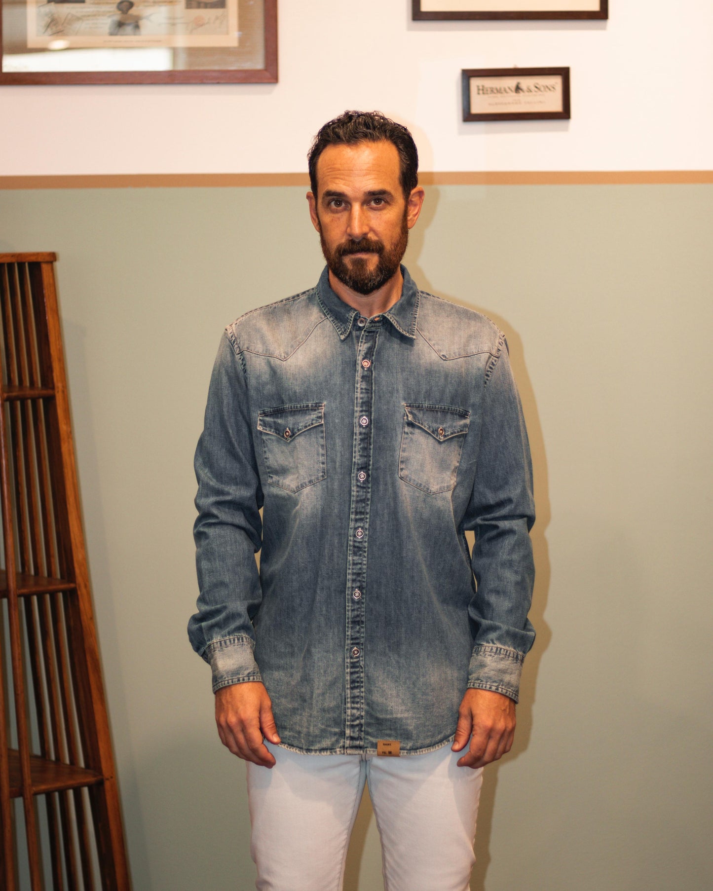 Camicia texana in denim blu chiaro
