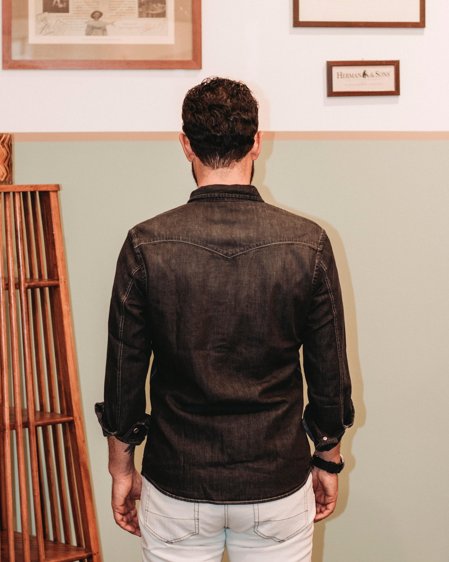 Camicia texana in denim nero