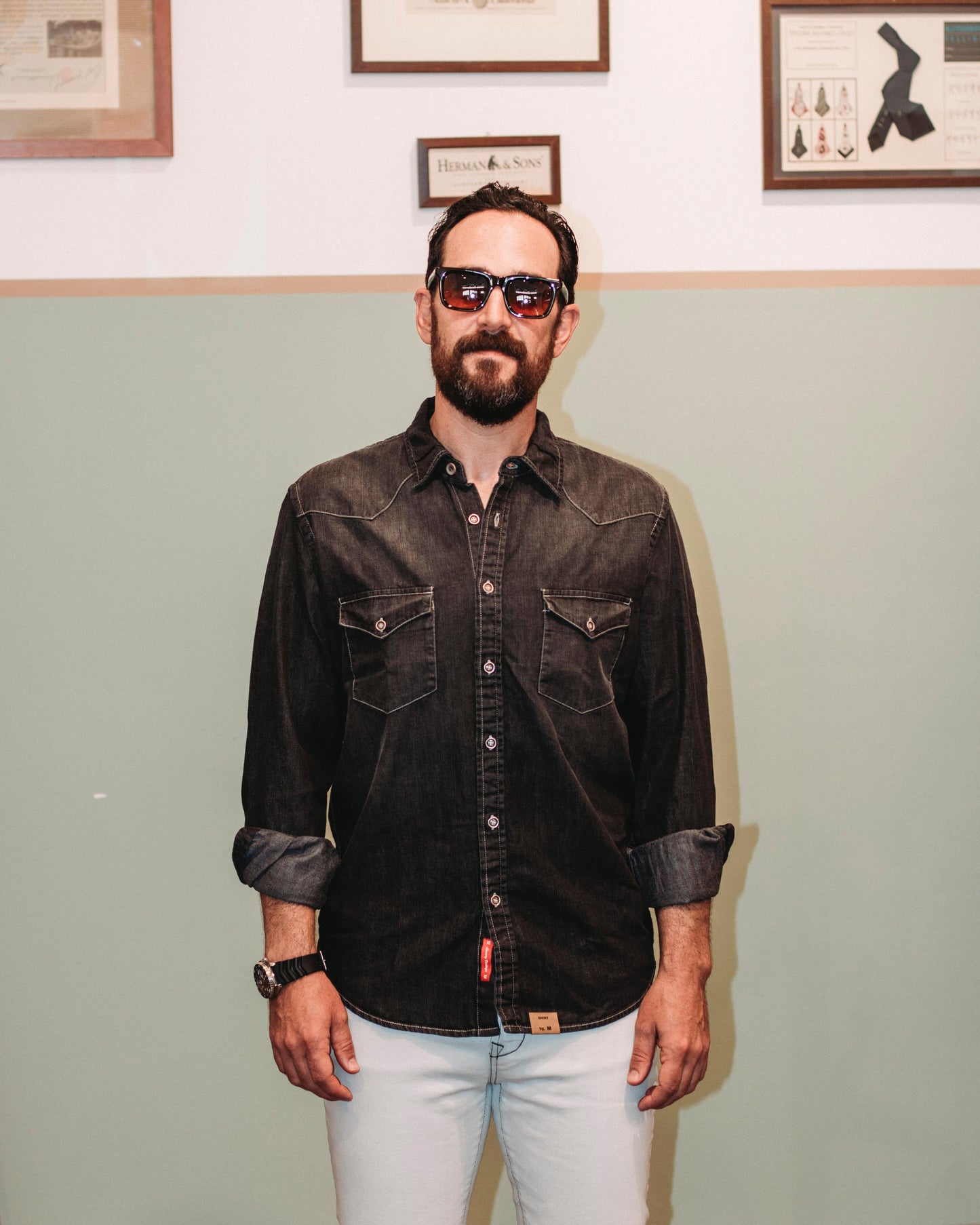 Camicia texana in denim nero