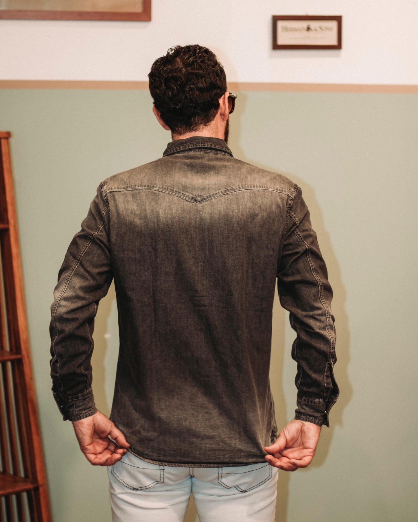 Camicia texana in denim grigio scuro