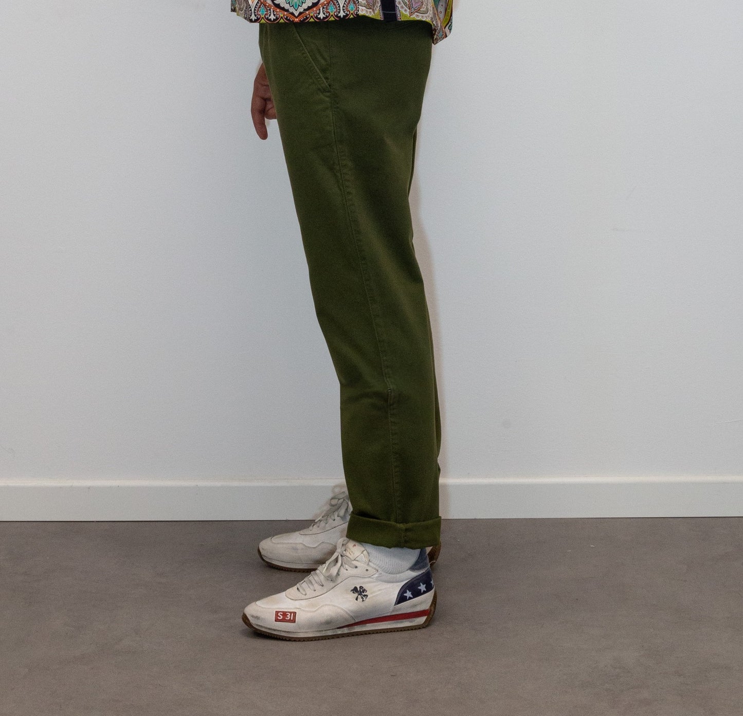 Pantalone verde militare in cotone stretch