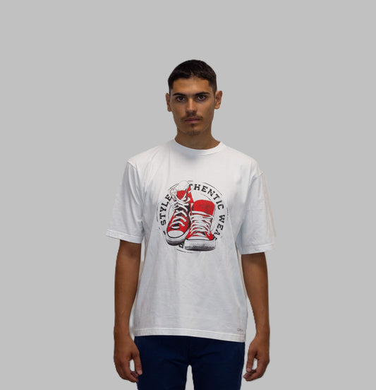 T-shirt a maniche corte bianca con stampa