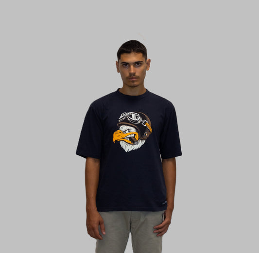 T-shirt a maniche corte blu con stampa