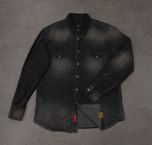Camicia texana in denim grigio scuro