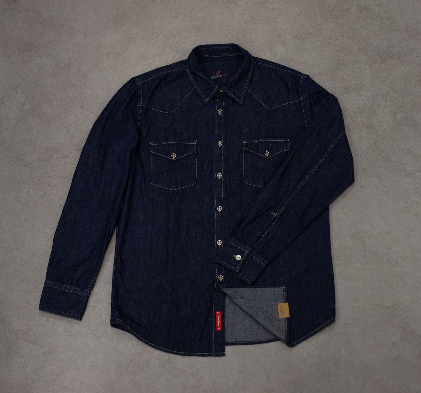 Camicia texana in denim blu scuro